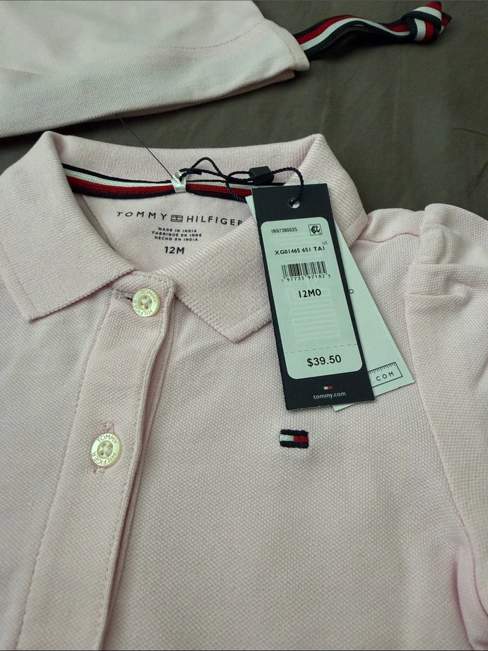 Tommy Hilfiger My First Polo Baby Bodysuit 12M Pink NWT